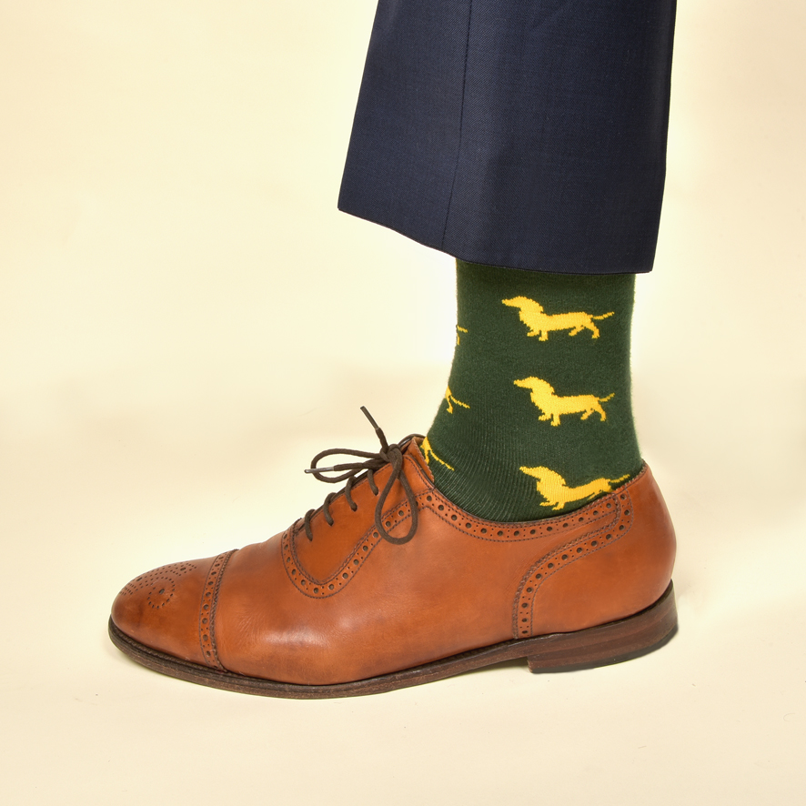 Dackel-Socken (Grün-Gelb) - Krawattendackel